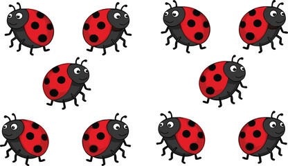 Cute cartoon ladybug seamless pattern with red black spotted insects funny children vector illustration design background wallpaper © MdMojnu