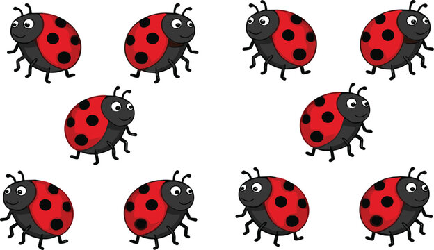 Cute cartoon ladybug seamless pattern with red black spotted insects funny children vector illustration design background wallpaper