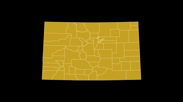 Colorado USA Gold Map 3D Animation Alpha Channel Transparent Background 4K UHD ProRes 60fps Isolated for Geography Politics Election and Financial News