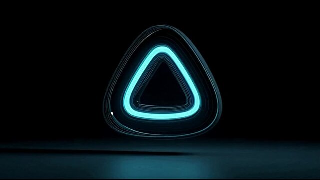 A glowing blue abstract triangle with rounded corners on a dark background, representing modern technology and design.