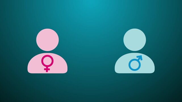 Concept image of gender equality. Female and male symbols. Hand writing equal sign on blackboard. Motion graphics of sex idea