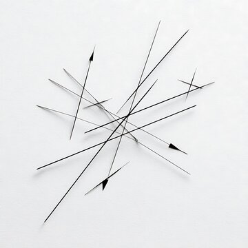 Minimalist line art vector arrows converging central point abstract math symbol design black white illustration