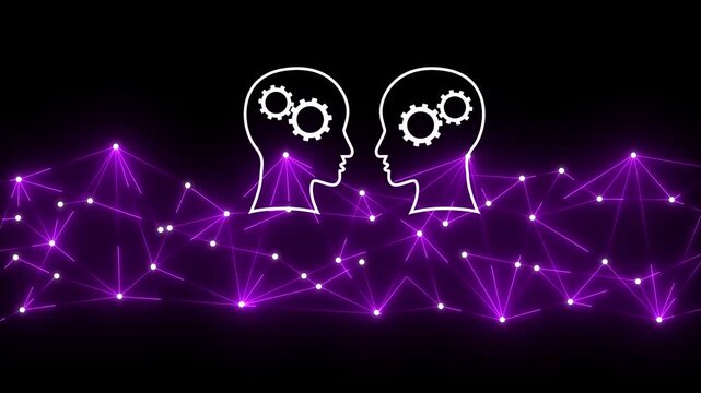 Technology for knowledge management and education. Businessperson holding network structure and head icons. Motion graphics of digital data concept