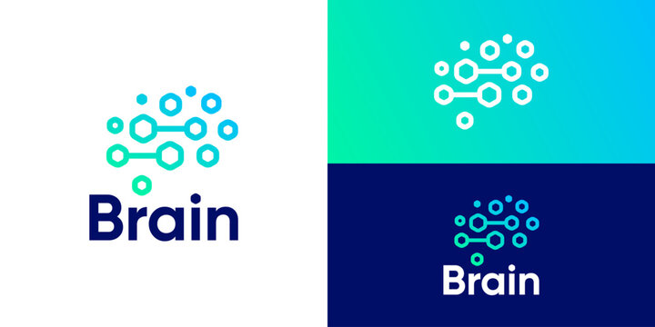 Creative modern colourful brain logo template. Mind health science logo design vector illustration.