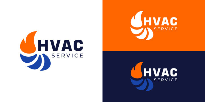 Simple HVAC logo template. Heating and cooling service logo design vector illustration.