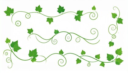 Elegant green vine border with leaves and swirls seamless pattern design