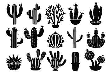 Fototapeta premium set cactus line art silhouette vector illustration