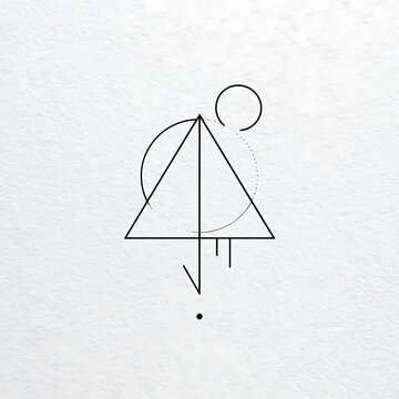 Minimalist line art geometric cone with inscribed circle and perpendicular axis math symbol diagram