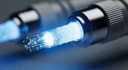 Glowing Fiber Optic Cable Close Up with High Speed Data Transmission Concept
