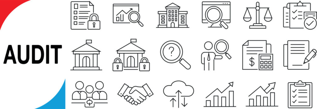 Audit Icon Set: A comprehensive collection of meticulously crafted icons represents the essence of auditing and financial scrutiny.
