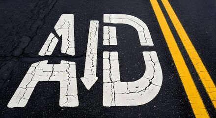 Cracked Roadway Arrows Indicating Mandatory Lane Change Direction cracked paint