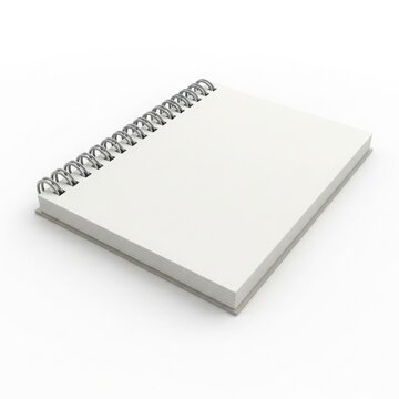 Spiral-bound blank notebook resting on a flat surface with a metallic spiral binding.