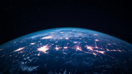 Obraz premium Luminous turquoise earth from space with neon pink glows at night