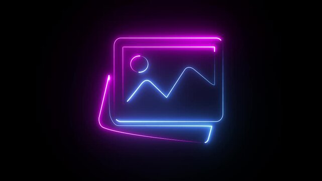 a neon-style graphic of a picture icon, commonly used to represent a gallery, photos, or an image file. 4k animation videos