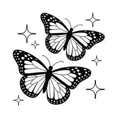Obraz premium Two delicate butterflies with intricate wing patterns and sparkling stars