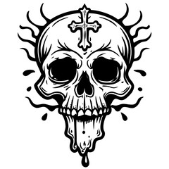 Morbid Skull Head Line Art 