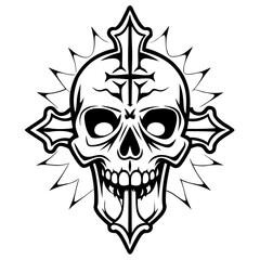 Morbid Skull Head Line Art 