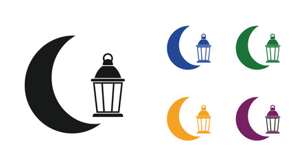 Colorful crescent moons with lanterns a striking graphic silhouette © Full
