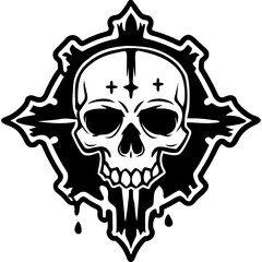 Morbid Skull Head Line Art 