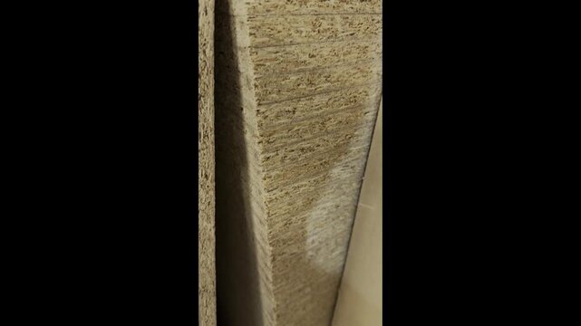 chipboard sheets lying in a neat stack close-up. wood waste recycling product. recycling industry.