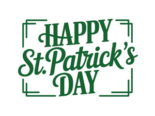 Naklejka premium Green stylized text proclaiming Happy St Patrick's Day is framed by simple lines.