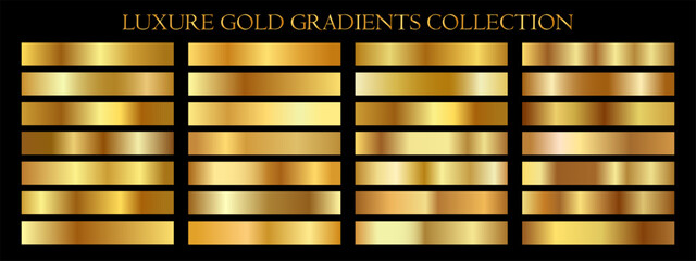 Collection of different golden gradients. Elegant golden bright gradient swatches collection © Anastasiia