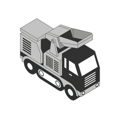 Black and White Garbage Truck Illustration.