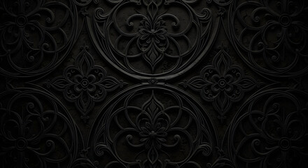 Intricate black and white patterns on a dark background with a sense of depth and texture