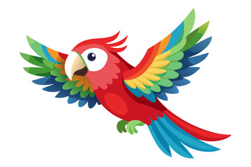Fototapeta premium A colorful parrot in flight with vibrant feathers and a playful expression on a white background