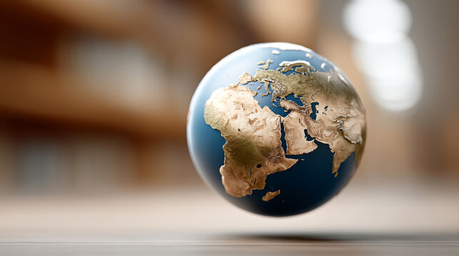 Detailed realistic globe earth in focus for educational and design use