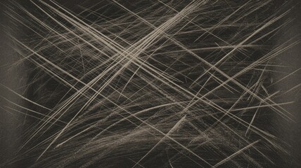 Scratches on a dark surface with intersecting lines and marks
