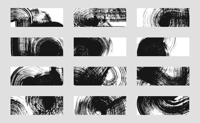 Set of vector abstract backgrounds. Black ink brush strokes, patterns, posters, cover, banner.