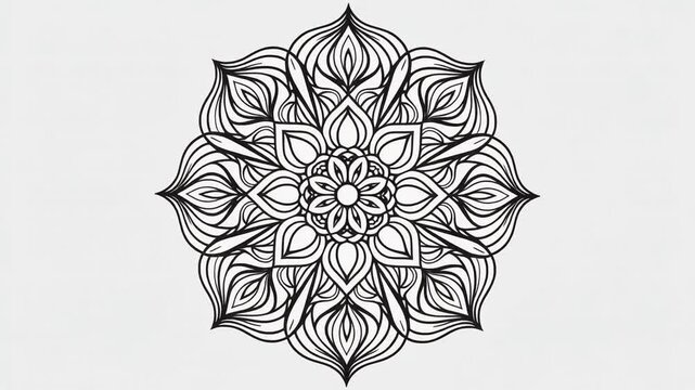 Intricate Black Mandala Design on White Background.