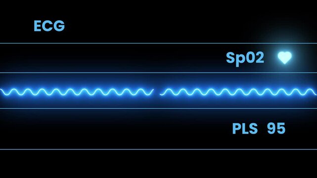 Heart rate Ventricular fibrillation neon animation isolated on black background