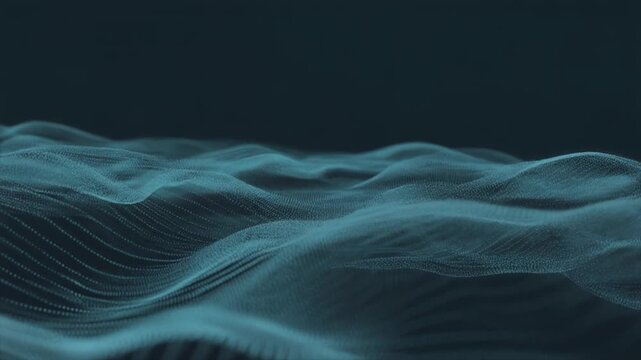 Cyan white particles wave flows barely visible curves dark seamless futuristic surreal ambience cascading softly glowing abstract unique style ultra realistic loop version three