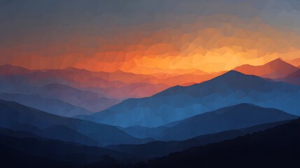 Fototapeta premium Vibrant Sunset Over Layered Blue Mountains - Serene Landscape.