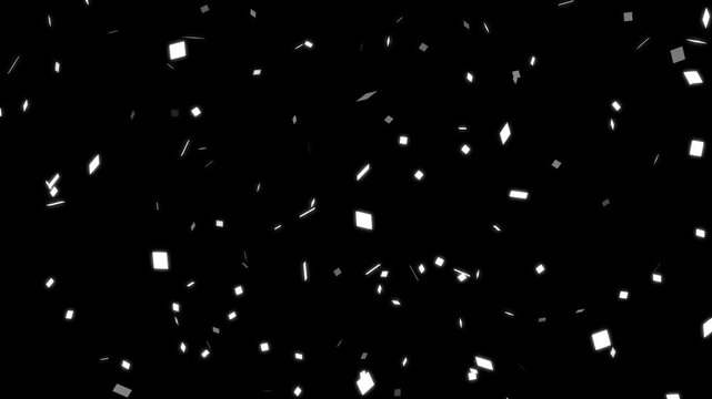 White confetti paper explosion cannon party and birthday celebration animation. easy to put it into your scene or transition video, white 3D animation of confetti falling on black screen. 4K animation