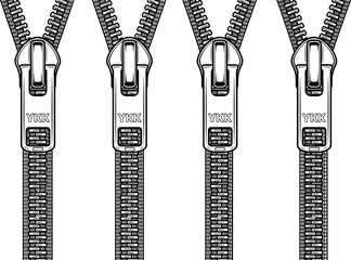 Metal zipper close up illustration with detailed teeth and slider isolated on white background fashion accessory vector design © SreeMoti