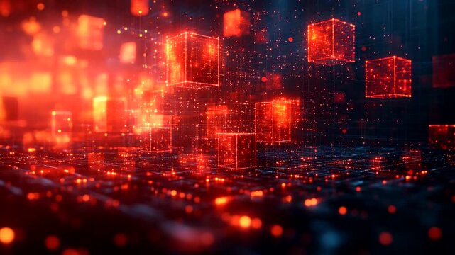 Abstract representation of digital cubes floating in a vibrant space