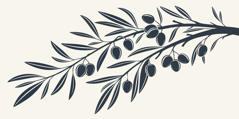 A detailed illustration of an olive branch with ripe olives © Mamun