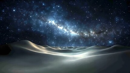 Illuminated celestial expanse stretches above rolling, monochromatic terrain