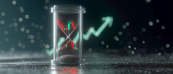 砂時計と株価チャート　時間と投資判断のコンセプト