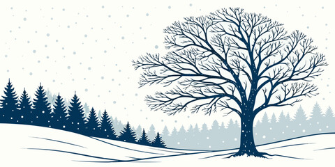 A majestic tree stands tall on a hilltop overlooking a serene forest landscape. © Mamun