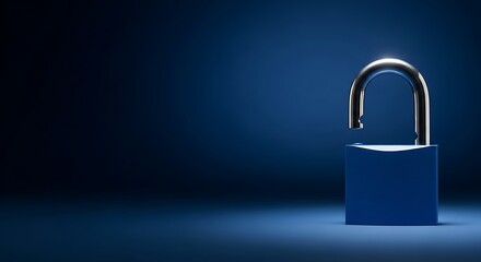 Naklejka premium Shiny open padlock with arc handle, blue body on a blue gradient background, concept