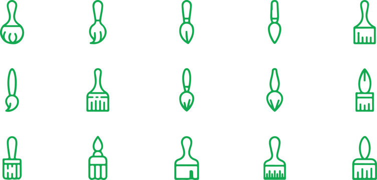 Neon Paintbrush Outline Icon Set  Brushes, Paint Strokes, and Creative Tools