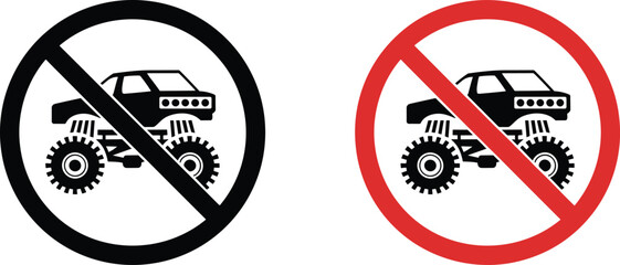 No Monster Truck Signs in Black and Red Circles on White Background vector © MdShahin