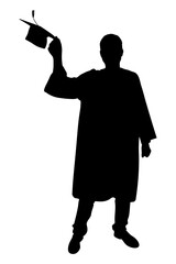 Graduate student silhouette holding graduation cap. Vector illustration.