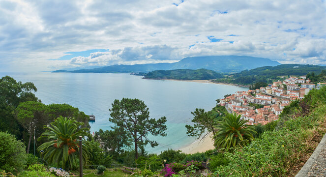 Panoramic view of the beautiful tourist town of Lastres, Principality of Asturias, Spain.