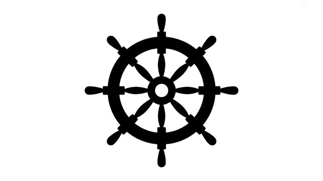 Black Silhouette of a Nautical Ship's Wheel with Eight Spokes on a White Background ship wheel