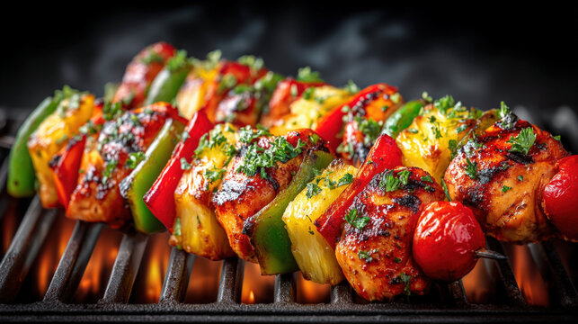 Chicken and pineapple kabob on the grill